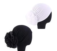 Lot de 2 turban élastique à fleurs pour femme, 2 pièces - blanc et noir, Taille unique