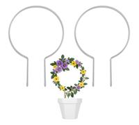 Lot de 2 tuteurs ronds en métal pour plantes grimpantes - Aide à l'escalade robuste avec piquet de terre, pour fleurs et plantes en pot (34 x 23 cm, argenté)
