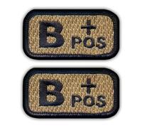 Lot de 2 - Type de sang B "pos" Coyote-tan - Noir VeIcro au dos - Écusson brodé