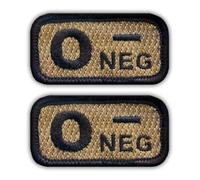 Lot de 2 - Type sanguin 0 "Neg" Coyote-tan - Noir VeIcro au dos - Écusson brodé