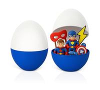 Lot de 2 œufs géants en plastique de 25 cm - Bleu/blanc - Emballage cadeau à remplir pour jouets, chocolat et petites surprises - Boîte créative pour garçons, anniversaire d'enfant, rentrée des