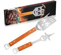 Lot de 2 ustensiles de barbecue - 5 en 1 - Spatule multifonction en acier inoxydable - Fourchette à barbecue multifonction 5 en 1 - Pour les amateurs de barbecue
