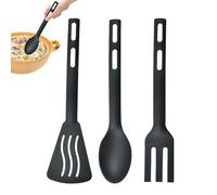 Lot de 2 ustensiles de cuisine, 3 pièces résistants à la chaleur, pelle, cuillère, fourchette, ustensiles de cuisine en nylon, spatules antiadhésives avec poignées confortables, kit de couverts