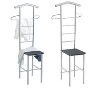 IDIMEX Lot de 2 valets de Chambre JIVO chevalets de Nuit portants pour vêtements, Structure en métal argenté avec Tablette en MDF décor Noir Mat