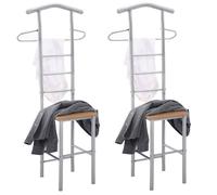 IDIMEX Lot de 2 valets de Chambre JIVO chevalets de Nuit portants pour vêtements, Structure en métal argenté avec Tablette en MDF Couleur hêtre
