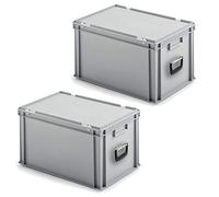 Lot de 2 valises Euro avec 1 poignée de transport de chaque côté - Dimensions : 600 x 400 x 330 mm - Gris