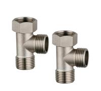 Lot de 2 valves à 3 voies, vanne d'angle 3/8 1/2" adaptateur T pièce raccord d'eau distributeur nickelé vanne d'inversion pour robinet, lave-linge, lavabo, tuyau de douche