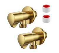Lot de 2 valves d'angle 1/2" - Filetage de raccordement en acier inoxydable doré - Valve d'angle universelle - Raccord de tuyau - Convient pour toilettes, robinets de cuisine, robinets de salle de