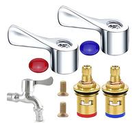 Lot de 2 valves de robinet quart de tour avec têtes à levier en métal universelles de rechange de 1.27 cm, en laiton et céramique, salle de bain, robinet de bidet - Plaqué chrome