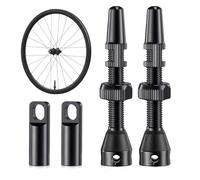 Lot de 2 valves Presta Tubeless 44 mm - Tige de valve de vélo sans chambre à air - Alliage d'aluminium Tubeless Presta - Pour la plupart des pneus de vélo de route et de VTT (noir)