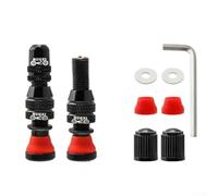 Lot de 2 valves sans chambre à air en aluminium de 40 mm compatibles avec les systèmes de roues de vélo avec joints et clés en caoutchouc (noir)