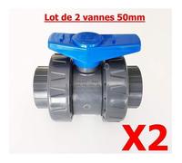 Lot de 2 Vannes Modèle 2020 INTERPLAST à coller 50mm 1"1/2 double union démontable PVC Pression PN16 Vanne à boisseau 50 mm