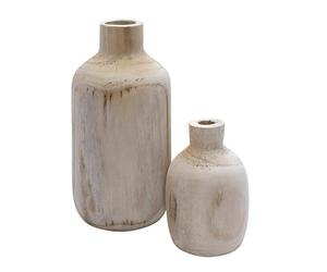 Lot de 2 vases à fleurs, en bois, de forme bombée, 1 x 18 cm et 28 cm, en bois naturel, décoration de table et de fenêtre, pour plantes artificielles et herbe de la pampa