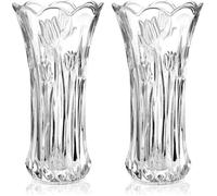 Lot de 2 vases à fleurs en verre, grands vases à fleurs de 9,5 pouces, vase cylindrique évasé moderne en cristal transparent