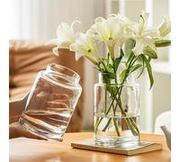 Lot de 2 vases à Fleurs en Verre Transparent pour centres de Table, Grand Vase cylindrique en Verre pour Maison, fête de Mariage, événements, Bureau, entrée