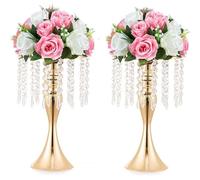 Lot De 2 Vases Dorés pour Centres De Table De Mariage - Supports en Cristal pour Compositions Florales - Centres De Table en Métal - Décoration pour Tables De Mariage Et Événements
