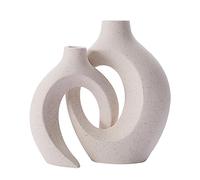Lot de 2 Vases en Céramique Blanche Moderne, Vase en Céramique Nordique Moderne pour L'herbe de la Pampa, Vases à Fleurs de la Pampa en Forme de Beignet Creux Mat Cercle pour Mariage, Table,(Blanc)