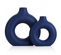 Lot de 2 vases en céramique Bleu Marine pour décoration d'intérieur, vases minimalistes Nordiques Creux en Forme de Donut, décoration Moderne Bleu Marine pour Centre de Table de Cuisine, Salon