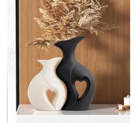 Lot de 2 Vases en Céramique en Forme de Cœur, Noir & Blanc, Vase Boho Moderne, Vases Creux Décoratifs pour Décoration d'Intérieur, Salon, Étagère, Cheminée & Table