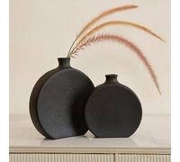 Lot de 2 vases en céramique Noire de Style bohème pour décoration, Finition Mate givrée, décoration d'intérieur Rustique Moderne, Vase pour Herbe de la Pampa et Fleurs séchées, étagère, Table,