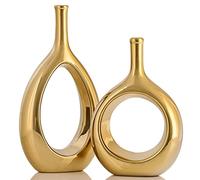 Lot de 2 vases en céramique Or pour décoration de Style Minimaliste bohémien Moderne - Vases à Fleurs Parfaits pour Le Salon, Le Mariage, Le Bureau et la Chambre à Coucher