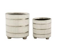 Lot de 2 Vases en Céramique ""Ray"" 24cm Blanc & Argent