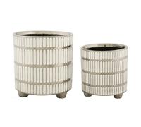 Lot de 2 Vases en Céramique "Ray" 24cm Blanc & Argent