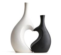 Lot de 2 vases en forme de cœur, en blanc et noir, pour salon, table à manger, table basse et étagères, design moderne en forme de cœur, pour couloir et buffet