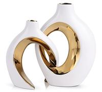 Lot De 2 Vases en Porcelaine Style BohèMe pour DéCoration D'IntéRieur, Table De Mariage, Pendaison De CréMaillèRe (Brillant - Or Blanc)