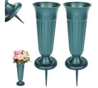 Lot de 2 vases funéraires avec piquet de terre - Vase de cimetière avec socle - Pour fleurs humides et sèches - Décoration funéraire, cadeau commémoratif, perte d'un être cher