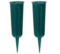 Lot de 2 vases funéraires avec pointes - En plastique - Pour cimetière - Décoration pour cimetière, pierre tombale - Vert