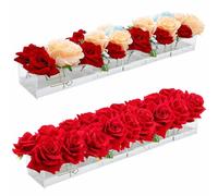 Lot de 2 vases rectangulaires en Acrylique Transparent pour Fleurs, 43,2 cm de Long avec 18 Trous, vases Floraux Modernes pour centres de Table de Mariage et Salle à Manger.