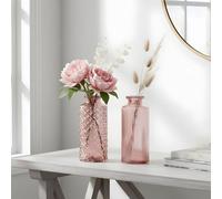 Lot de 2 vases roses - Hauteur : 14 cm - En verre - Décoration de table - Décoration de fleurs - Vase décoratif en verre - Vase à bouteille, fleurs séchées