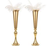 Lot de 2 vases trompettes en métal pour centres de Table, Anniversaire, fête de Mariage, centres de Table, décorations de Mariage, 55,5 cm, Vase doré
