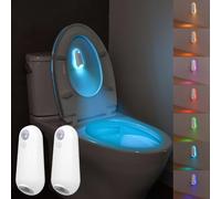 Lot de 2 veilleuses à détecteur de mouvement - 8 lumières LED à changement de couleur avec projection d'étoiles, rechargeable et sans fil, lueur douce pour cuvette de toilette, cadeau amusant pour