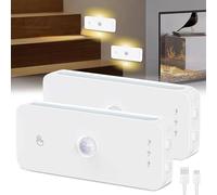 Lot de 2 veilleuses avec détecteur de mouvement - Lampe LED avec détecteur de mouvement - Intérieur rechargeable - Éclairage d'escalier - Montage magnétique - Luminosité réglable - 3 températures de