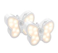 Lot de 2 veilleuses avec détecteur de mouvement - LED - Batterie - Lampe murale d'intérieur rechargeable par USB - Intensité variable - Lampe de couloir - Lampe papillon - 3 modes - Pour escalier,