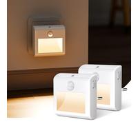 Lot de 2 Veilleuses LED avec Détecteur de Mouvement et de Crépuscule, Blanc Chaud, Luminosité Réglable, Modes AUTO/ON/OFF, Veilleuse à Brancher sur Prise Murale, pour Couloir, Escaliers, Chambre