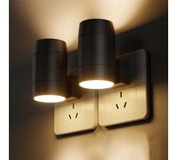 Lot De 2 Veilleuses Murales À Capteur De Lumière, avec Éclairage Direct vers Le Haut Et vers Le Bas, Blanc Doux 3000 K, Prise Orientable À 270° Et Variateur D'intensité De 0 À 100 Lumens