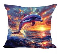 Lot de 2 Velours Housses de Coussins, 40x40cm, Velours Doux Canapé Housse Coussin, Dolphin Vagues, Cushion Covers Double Face pour Canapé, pour Salon, Bedding Salle à ou Décoration D'Intérieur ZY4X241