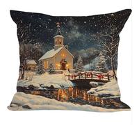 Lot de 2 Velours Housses de Coussins, 55x55cm, Velours Doux Canapé Housse Coussin, éGlise De NoëL, Cushion Covers Double Face pour Canapé, pour Salon, Bedding Salle à ou Décoration D'Intérieur ZY4X662