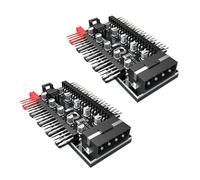 Lot de 2 ventilateurs de refroidissement 10 en 1 à 4 broches pour PC - Adaptateur répartiteur d'alimentation intelligent - Contrôle de la température