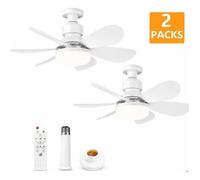 Lot de 2 ventilateurs plafond 52 cm E27 40W LED - Télécommande - 3 vitesses - Silencieux - Blanc Velunor