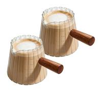Lot De 2 Verre À Mesurer Expresso, 180ml Tasse À Expresso Avec Manche En Bois, Verre Doseur Avec Manche En Bois, Gobelets Doseurs À Expresso Avec Double Graduation Pour Machine À Café, Alcool,Lait
