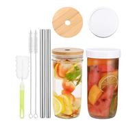 Lot de 2 Verre Bubble Tea avec Couvercle et Paille, 730ML Verres à Smoothie, Bubble Tea Tasses Réutilisables, Bubble Tea Cup Paille pour Café, Milkshakes, Cocktail, Bière,Matcha
