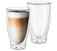 Lot de 2 verres à café à double paroi 400 ml pour latte macchiato | Verre isotherme en borosilicate, isole pas de condensation, pour boissons chaudes, thé, cocktail, eau, micro-ondes