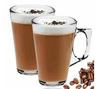Lot de 2 verres à café latte de 240 ml avec poignées pour les amateurs de café sérieux, élégants et transparents, parfaits pour le lait, le jus, la crème glacée, l'expresso, le cappuccino, le
