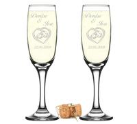 Lot de 2 verres à champagne avec gravure - dans le coeur deux anneaux Coeur