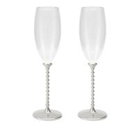 Lot de 2 verres à champagne en verre avec pied en métal argenté et transparent 24,5 x 7 x 7 cm