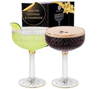 Lot de 2 Verres à Cocktail Coupe de Luxe - Verres à Champagne/Coupe Champagne de Qualité avec Détails Dorés et un Livre électronique de recettes | Conçu Comme de Grands Verre Martini/Martini Expresso